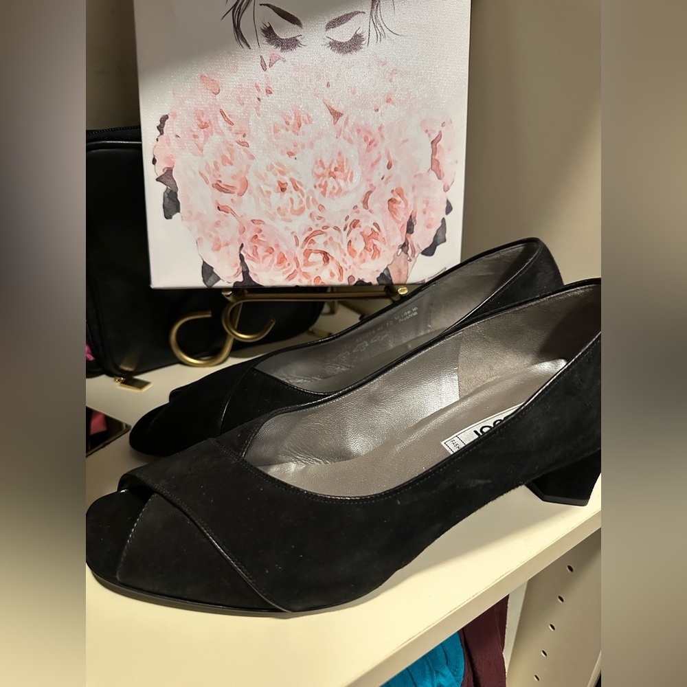 Gabor Black Suede Elegant Peep-Toe Block Heel Design EUC Size UK 7 US 8